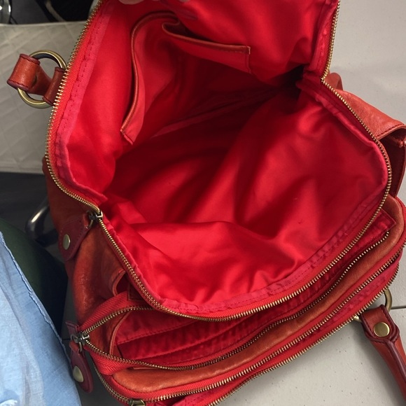 Red genuine Leather Women's top handle tote Bag - Picture 9 of 13